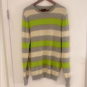 100% CASHMERE SIMONS Striped Gray/Green  Men's Unisex Sweater X-Large